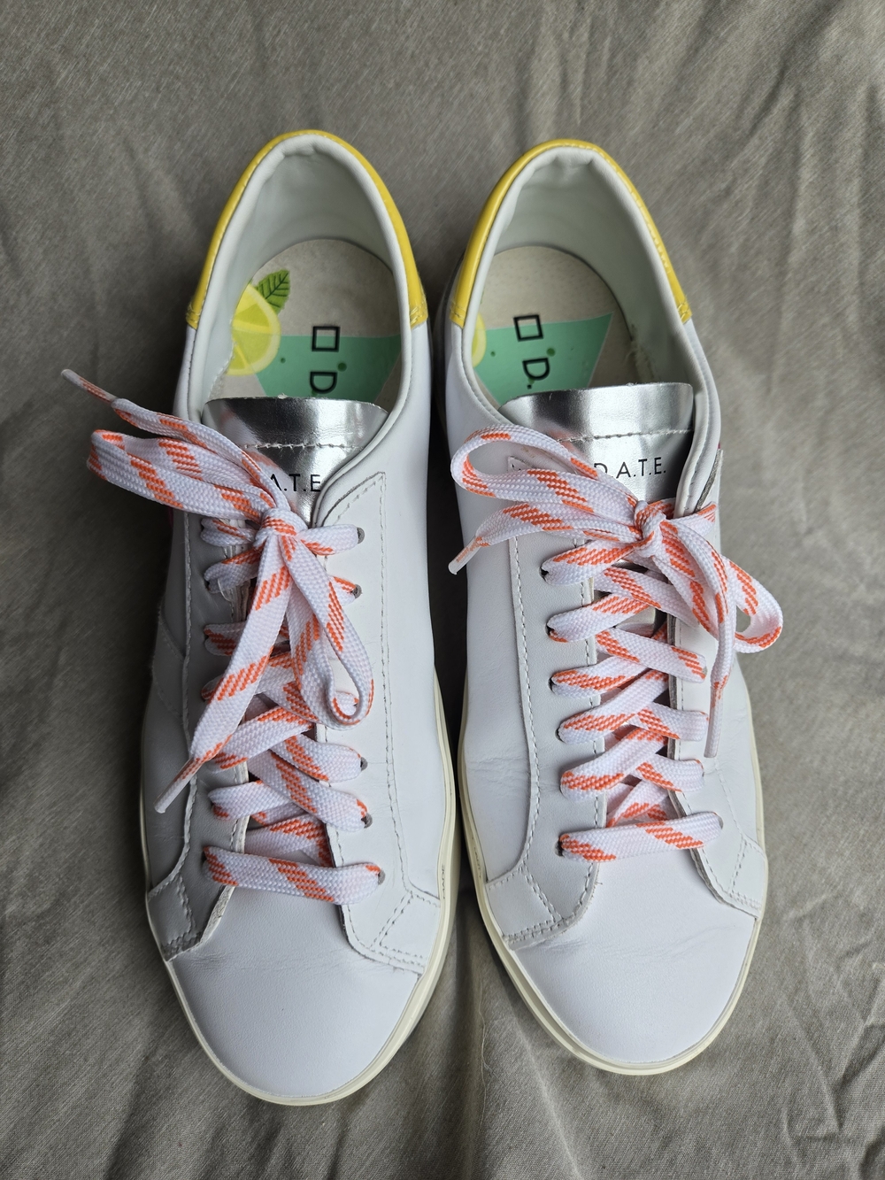 D.A.T.E. Hill Low Premium Italian Leather Sneakers White Pink Palm Tree US 7 - Picture 13 of 14